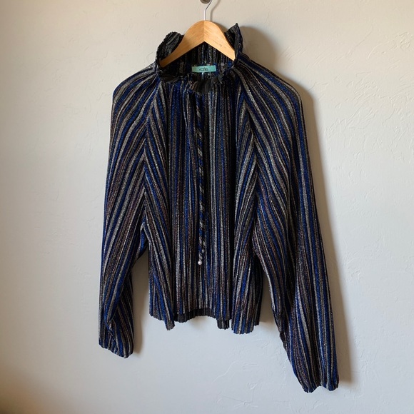 Karlie Metallic Blue/Silver/Multi Party Blouse - Picture 2 of 12